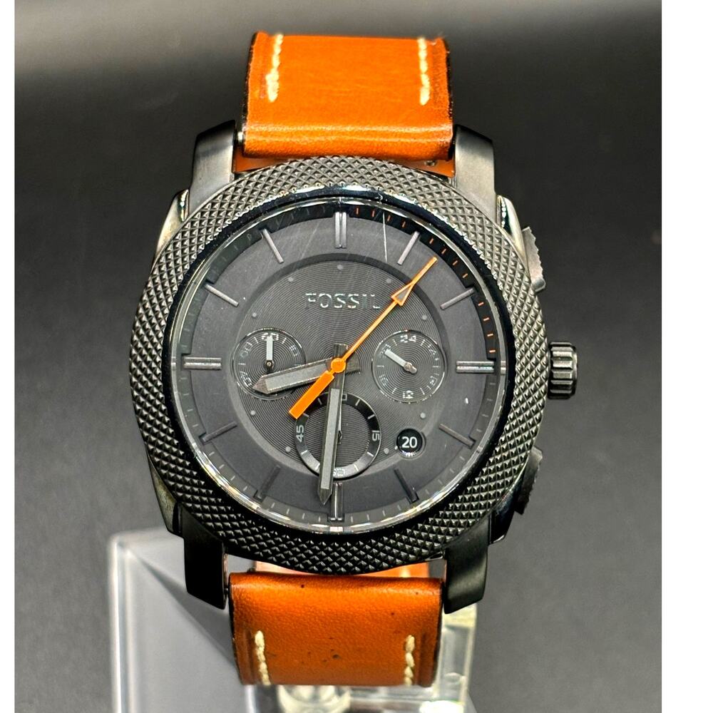 Fossil Machine FS5234 Chronograph Black Brown Leather Men’s Watch 45mm